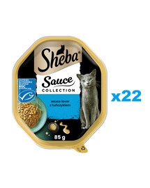 SHEBA Sauce Collection vanička 22x85 g kompletné krmivo pre dospelé mačky kúsky s tuniakom v omáčke