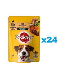 PEDIGREE Adult kapsičky 24x100g mokré krmivo pre dospelých psov kúsky kurčaťa a zeleniny v omáčke