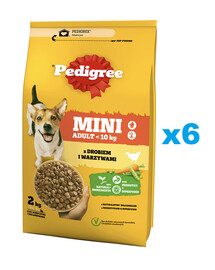 PEDIGREE Adult Mini 6x2 kg granule pre psov s kuracím mäsom a zeleninou pre dospelé psy malých plemien