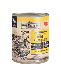 WIEJSKA ZAGRODA Morčacie s jahňacím mäsom 800g bezobilninové mokré krmivo pre psov