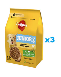 PEDIGREE Junior 3x2,6 kg Krmivo s hydinou a zeleninou