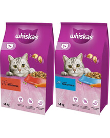 WHISKAS Adult 14 kg s hovädzím mäsom a zeleninou + WHISKAS Adult 14 kg s tuniakom a zeleninou