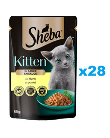 SHEBA Kitten kapsička 28x85 g Kompletné krmivo pre mačiatka s kúskami kuracieho mäsa v omáčke