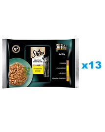 SHEBA Selection Select Slices Hydinové príchute sáčky 52x85 g kompletné mokré krmivo pre dospelé mačky v omáčke s kúskami kačice, kuracieho mäsa, hydiny, kačice a moriaka