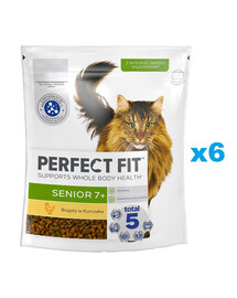 PERFECT FIT Senior 7+ 6x750 g kompletné suché krmivo pre staršie mačky, bohaté na kuracie mäso