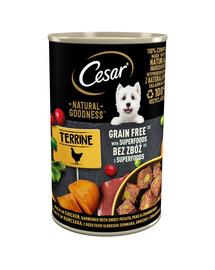 CESAR 400g - kuracie mäso, zdobené sladkými zemiakmi, hráškom a brusnicami