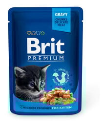 BRIT Premium Kitten Chicken Krmivo vo vrecúšku s kuracím mäsom pre mačiatka  24 x 100 g