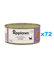 APPLAWS Cat Adult Mackerel with Sardine in Broth makrela a sardinky vo vývare 72x156 g