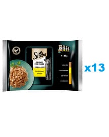 SHEBA Delicacy Fine Flakes Hydinové príchute vrecúška 52x85 g kompletné mokré krmivo pre dospelé mačky v kúskoch želé s: kačicou, kuracím mäsom, hydinou, morkou