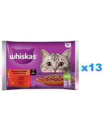 WHISKAS Adult vrecúško 52x85g Classic Meals krmivo pre dospelé mačky v omáčke s: hovädzím mäsom, kuracím mäsom