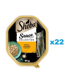 SHEBA Sauce Collection vanička 22x85 g kompletné krmivo pre dospelé mačky pochúťky s morčacím mäsom a zeleninou v omáčke