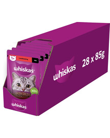 WHISKAS Adult vrecúško 28x85g krmivo pre dospelé mačky v hovädzej omáčke
