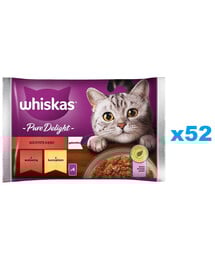 WHISKAS Adult vrecúško 52x85g Whiskas Juicy Jelly Bites krmivo - šťavnaté kúsky pre mačky s hovädzím a kuracím mäsom