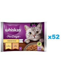 WHISKAS Adult vrecúško 52x85g Hydina pochúťky - krmivo pre dospelé mačky v želé s: kuracím, morčacím