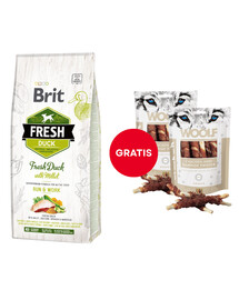 BRIT Fresh Duck with Millet Active Run & Work 12 kg + WOOLF Chicken And Rawhide Twister 2 x 100 g sušená koža obalená kuracím mäsom ZADARMO