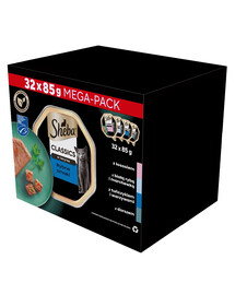 SHEBA Paštéty biela ryba, treska, losos a tuniak 32x85g