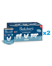 BUTCHER'S Original Junior Recipe in jelly Mix príchutí 12x400 g kúskov v želé s jahňacím, kuracím a hovädzím mäsom pre šteniatka