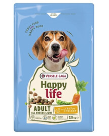 VERSELE-LAGA Happy Life Adult Light with Chicken 2,5kg krmivo pre psov s nadváhou s kuracím mäsom