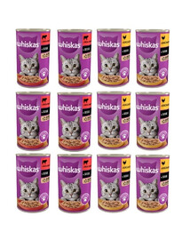 WHISKAS Adult Mix smaków 12x400 g z kurczakiem i wołowiną w sosie dla dorosłych kotów
