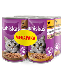 WHISKAS Adult Megapaka Mix príchutí s kuracím a kačacím mäsom v želé 4x400 g pre dospelé mačky