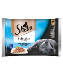 SHEBA Selection in Sauce, mix rybacích príchutí v omáčke 4 x 85 g