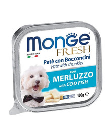 MONGE Dog Fresh paštéta & kúsky tresky 100g