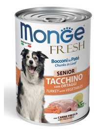 MONGE Fresh Senior paštéta s kúsky s morčacím 400g