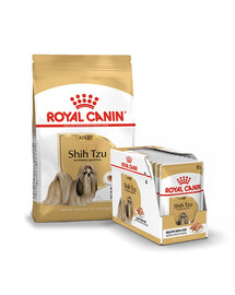 ROYAL CANIN Shih Tzu Adult suché krmivo pre dospelých psov shih tzu 1,5 kg + 12 x 85 g vlhké jedlo, kúsky v omáčke