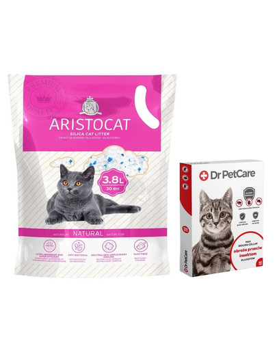 Dr PetCare MAX Biocide Collar Obojok proti hmyzu a parazitom pre mačky 42 cm + ARISTOCAT Stelivo silikónové PREMIUM pre mačky 3.8 l neparfumované