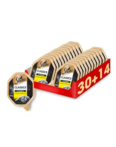 SHEBA Classics in Pastete Hydinový koktail 44 x 85 g (30 + 14 zdarma)