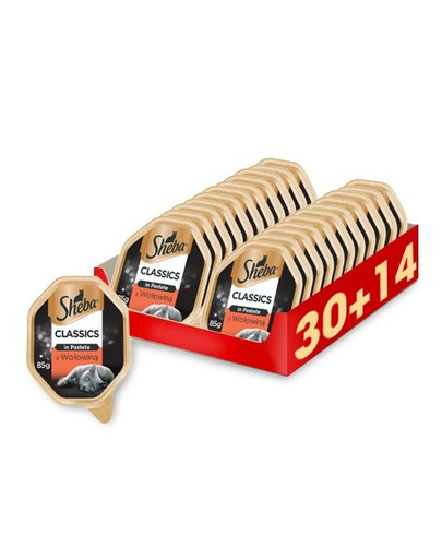 SHEBA Classics in Pastete s hovädzím mäsom 44 x 85 g (30 + 14 zdarma)