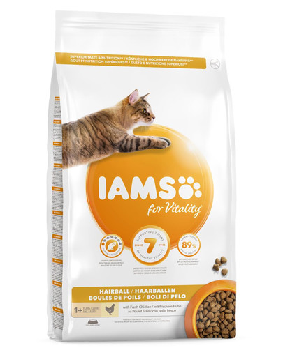 IAMS For Vitality Hairball 1,5 kg Granule pre dospelé mačky eliminujúce tvorbu vlasových guličiek