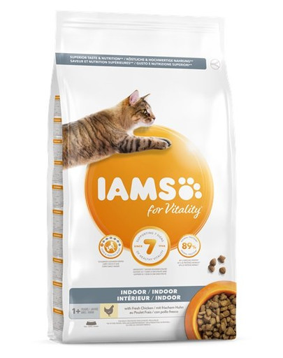 IAMS For Vitality Indoor Granule s kuracím mäsom pre dospelé mačky 10 kg