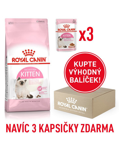 ROYAL CANIN Kitten 400 g box + 3 x kapsičky 85 g zdarma
