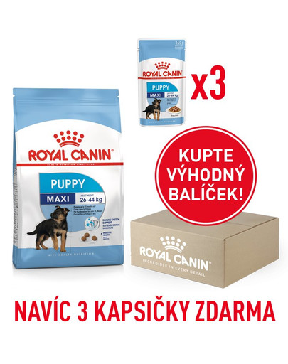ROYAL CANIN Maxi Puppy 1 kg box+ 3 x kapsičky 140 g zdarma