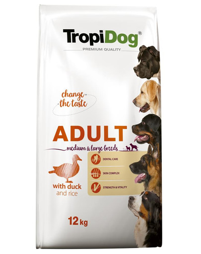 TROPIDOG Premium Adult M&L Granule pre psy stredných a veľkých plemien Kačacie mäso s ryžou 12 kg