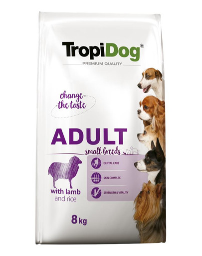 TROPIDOG Premium Adult S Granule pre psy malých plemien Jahňacie mäso a ryža 8 kg