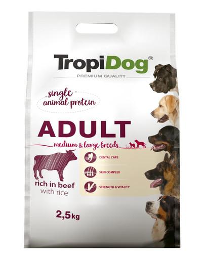 TROPIDOG Premium Adult M&L Granule pre psov stredných a veľkých plemien Hovädzie mäso a ryža 2,5 kg