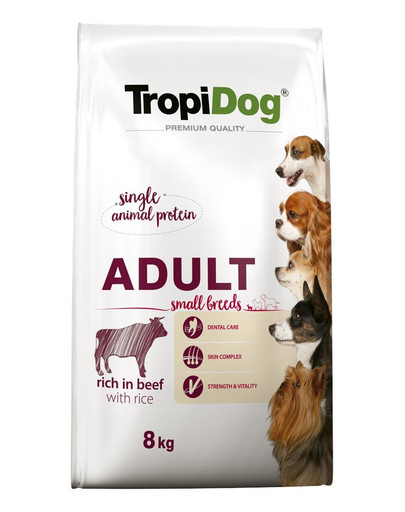 TROPIDOG Premium Adult S Granule pre psov malých plemien Hovädzie mäso a ryža 8 kg