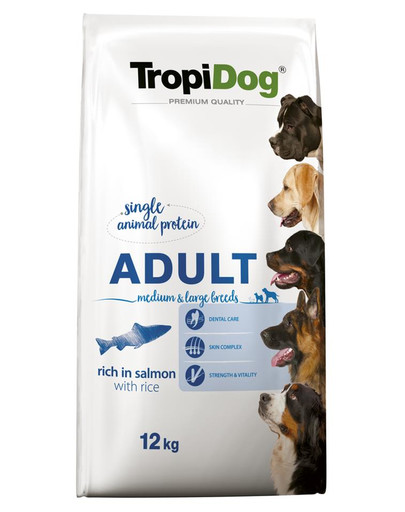 TROPIDOG Premium Adult M&L Granule pre psov stredných a veľkých plemien Losos a ryža 12 kg