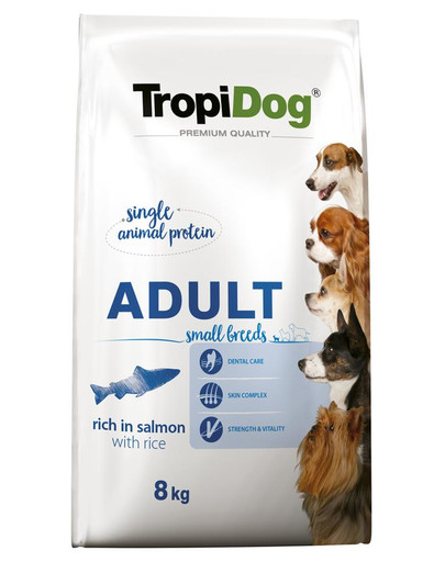 TROPIDOG Premium Adult S Granule pre psov malých plemien Losos a ryža 8 kg
