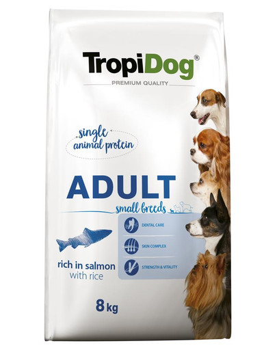 TROPIDOG Premium Adult S Granule pre psov malých plemien Losos a ryža 8 kg