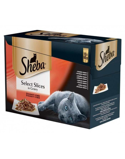 SHEBA Vrecko 48x85g Select Slice in Gravy - krmivo pre mačky v omáčke (hovädzie, králičie, kuracie, morčacie) + miska grátis