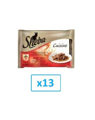 SHEBA Selection in Sauce Šťavnaté príchute vo vrecku - krmivo pre mačky v omáčke (s hovädzím, jahňacím, kuracím, morčacím) 52 x 85g  + miska zdarma