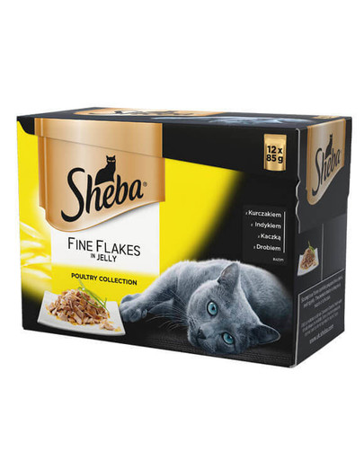 SHEBA Delicacy in Jelly Smaki – Krmivovo vrecúšku pre mačky v želé (kura, morka, kačica, hydina) 48x85g + miska zdarma