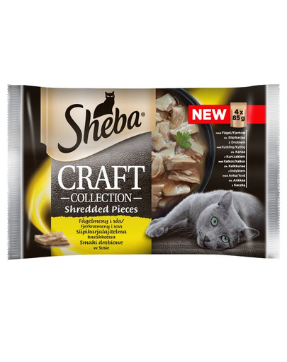 SHEBA Pochúťka Craft Collection Hydinové príchute - krmivo pre mačky v omáčke (s hydinou, kuracom, morčacím, kačacím) 52x85g + miska zdarma