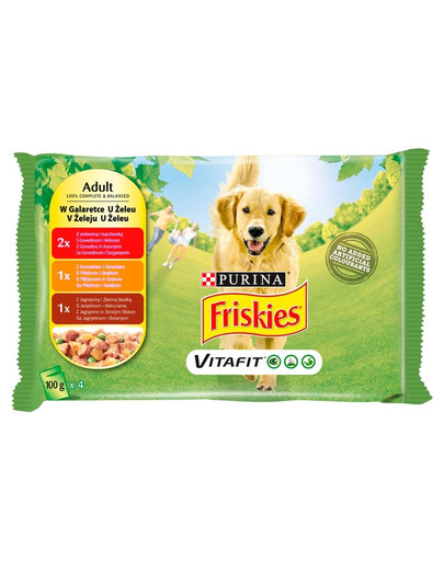 FRISKIES Vitafit Adult Mix chutí v želé pre dospelých psov 4x100g