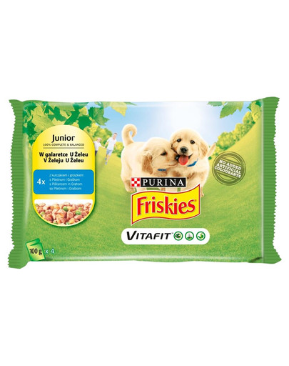 FRISKIES Vitafit Junior s kuracím mäsom a hráškom v želé pre šteňatá 4x100g