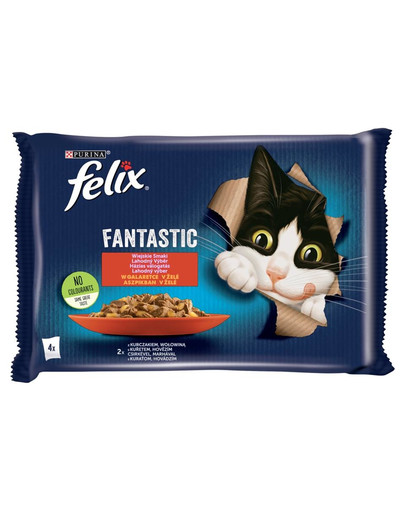 FELIX FANTASTIC Krmivo pre mačky v želé 4x85g (kuracie, hovädzie)