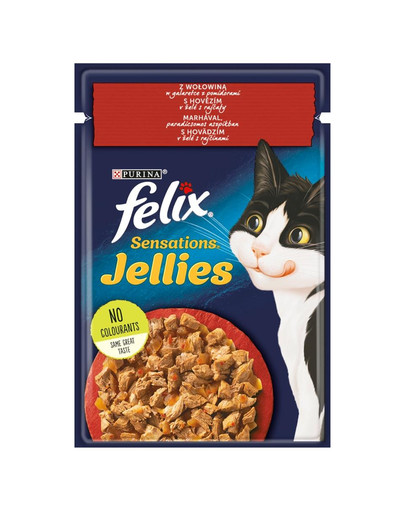 FELIX Sensations Jellies Hovädzie mäso v želé s paradajkami pre mačky 85g
